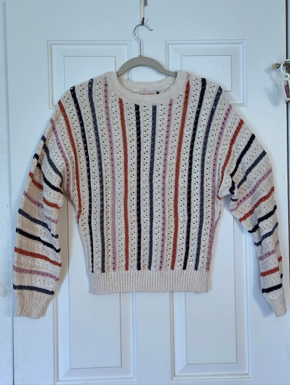 Knox Rose Light Weight Open Knit Sweater Ivory Multi